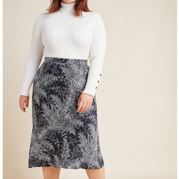 Anthropologie Plus Size Bias Cut Satin Midi Skirt
